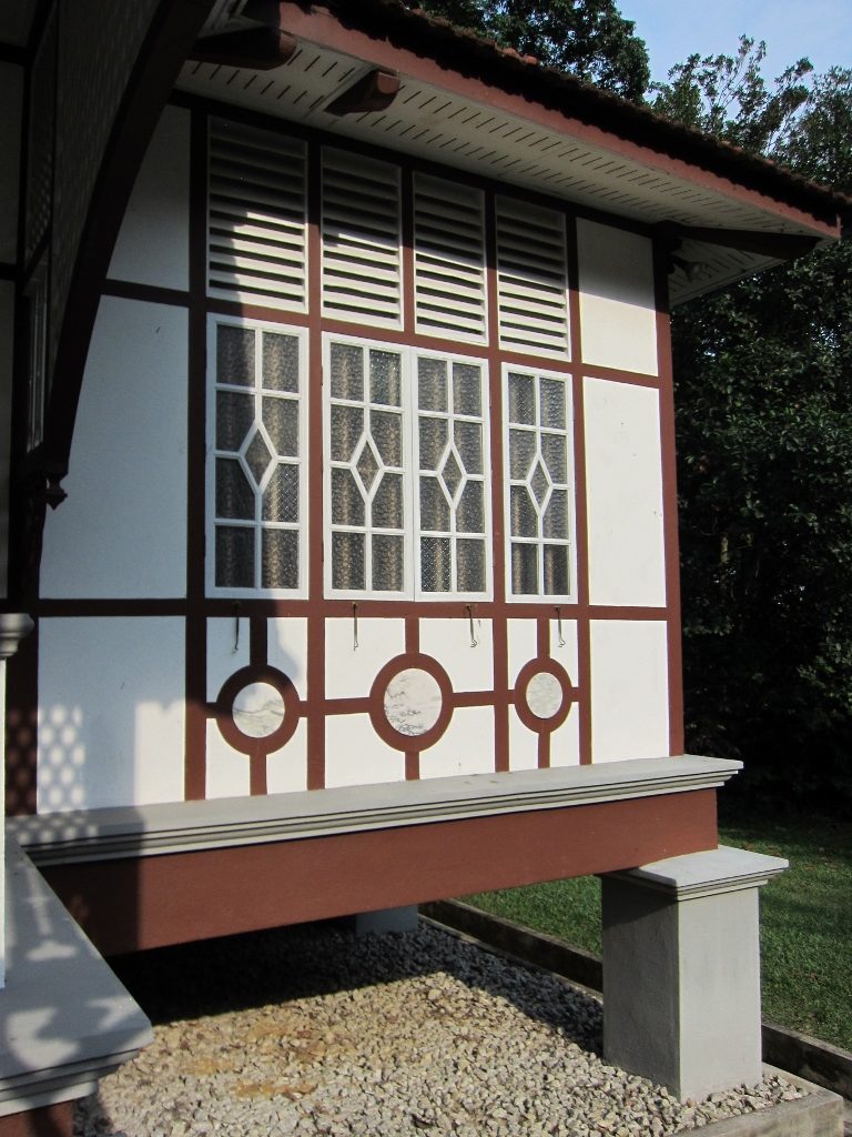 View of the marble detail on the front of Rumah Penang