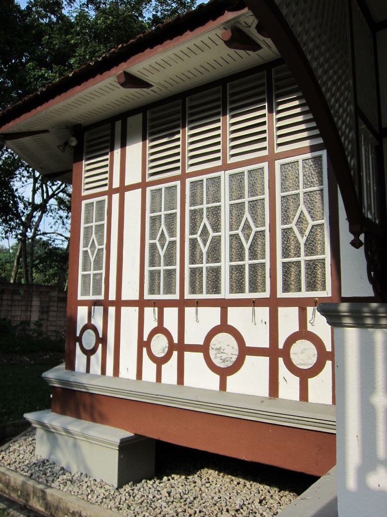 View of the marble detail on the front of Rumah Penang