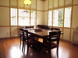 Dining area with dining table and six chairs