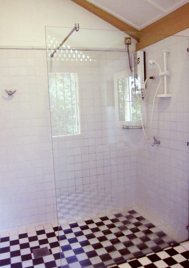 Glass walled shower stall