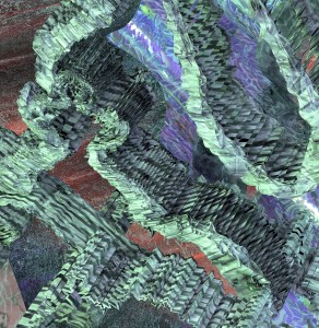 Section from Broken channel, 80cm x 7m metallic foil print, 2016