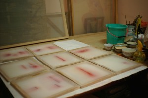 Working on silk painting Paeonia Dream