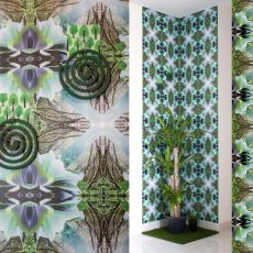 Sterile Jungle; 2014; 61 x 254 x 61cm; Digital collage on synthetic paper, astro turf, plant, artificial plant, 2 sticker hooks, 2 insect repellent coils