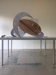 Bulan, paper collage on wood