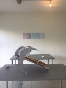 Bulan, paper collage on wood