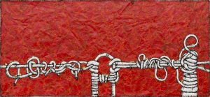 Blizz-line and Build-up. (Antarctica + North Western Australia) 2010. 200 cm x 400 cm. Acrylic, cotton, plastic, Belgian linen.