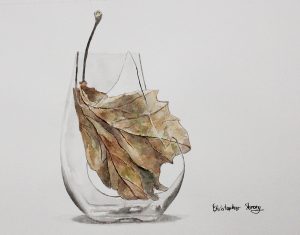 Autumn leaf in glass, watercolour on paper, 2016